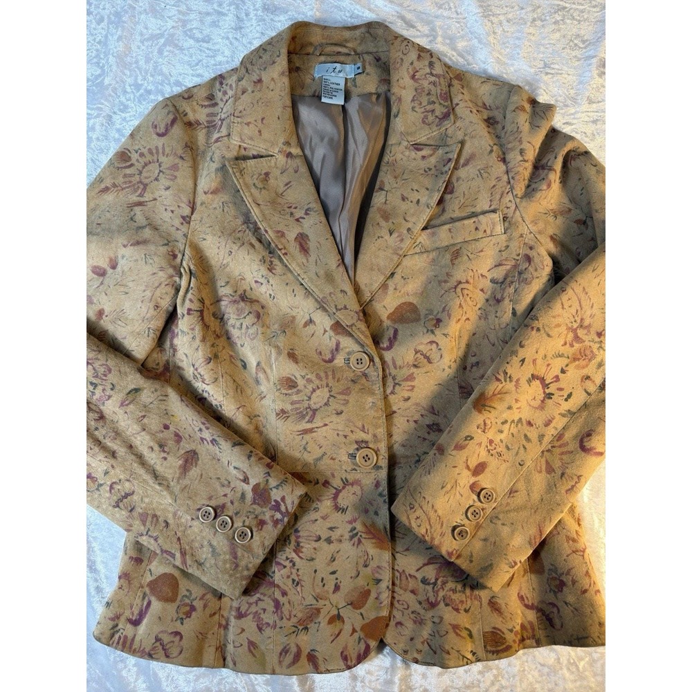 Vintage Floral Leather Blazer Jacket Women 6 Tan Boho Western Artwear